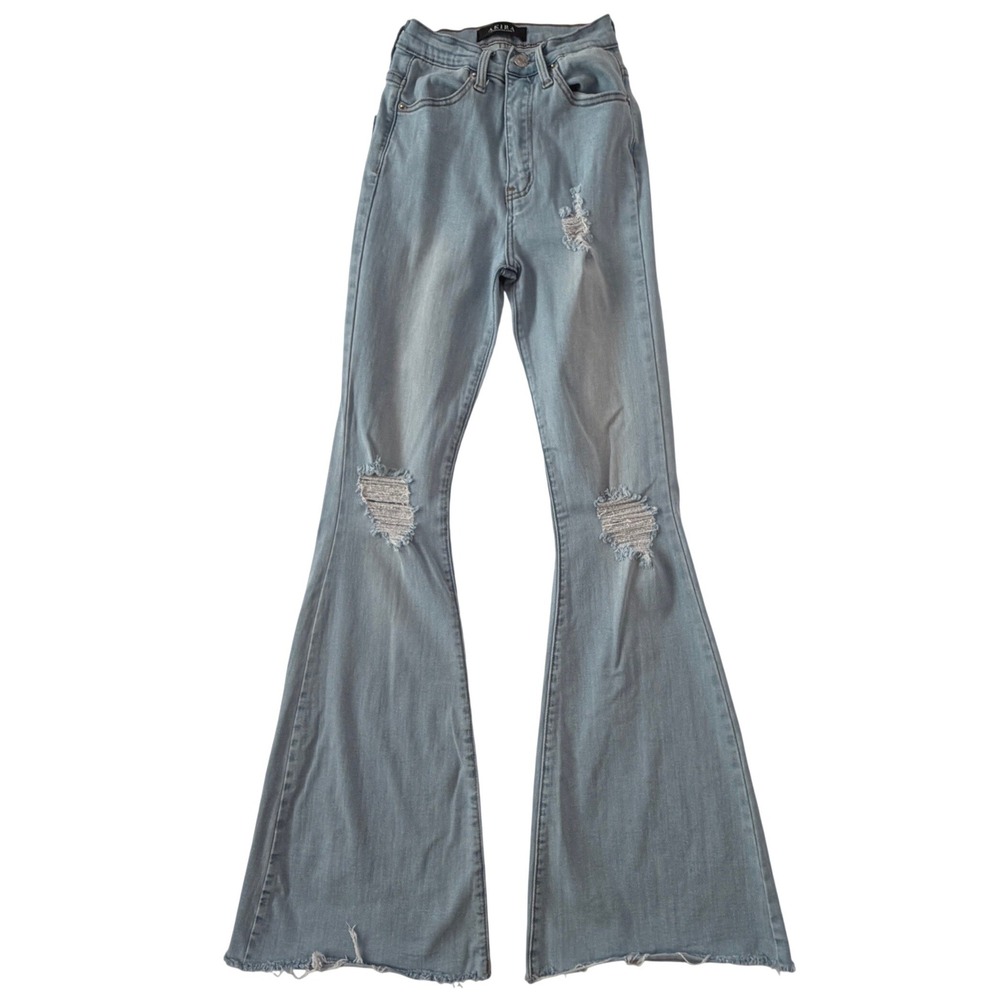 Akira Light Wash Distressed Flare Bell Bottom Jeans High Rise Size 3 W25 Retro
